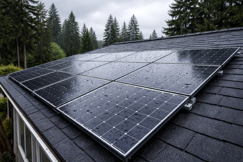 Residential rooftop solar panels in rainy Seattle ()